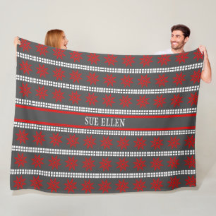 Nordic Christmas snowflake pattern grey red  white Fleece Blanket