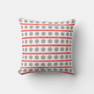 Nordic Christmas snowflake pattern grey red  white Throw Pillow