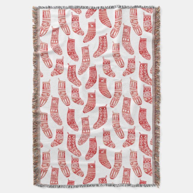 Nordic Christmas Stocking Throw Blanket (Front Vertical)