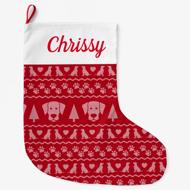 Nordic Christmas Sweater Print Labrador Retriever Large Christmas Stocking (Front)