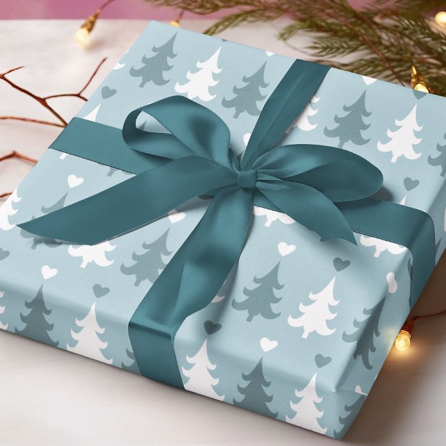 Nordic Christmas Tree Blue Scandinavian Style Wrapping Paper (Creator Uploaded)