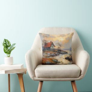 Nordic Coast Impressionism Throw Pillow