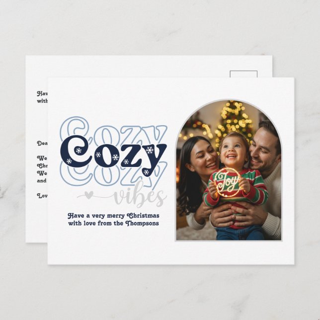 Nordic Cool Cozy Vibes Retro Christmas Photo Holiday Postcard (Front/Back)