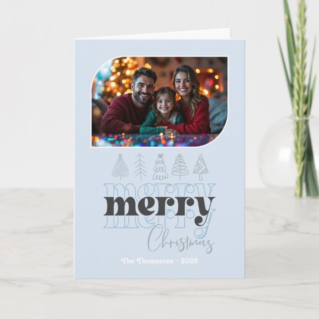 Nordic Cool Hand Drawn Merry Christmas Photo Holiday Card (Front)