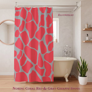 Nordic Coral Red Grey Giraffe Animal Print