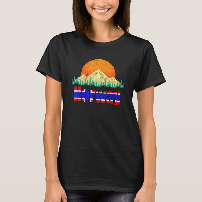 Nordic Country Norwegian Flag Mountains Sunset Nor T-Shirt (Front)