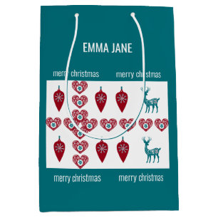 Nordic Cross Reindeer Scandinavian Merry Xmas  Medium Gift Bag