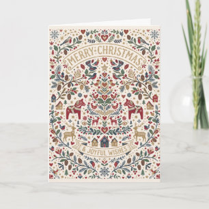 Nordic Dala Horse Folk Art Christmas Card