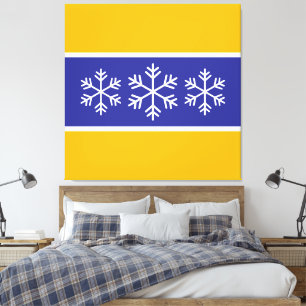 Nordic Deep Blue Yellow Stripes Alpine Snowflakes Canvas Print