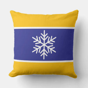 Nordic Deep Blue Yellow White Stripes Snowflake Throw Pillow