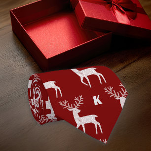 Nordic Deer Maroon Personalize Initial Tie