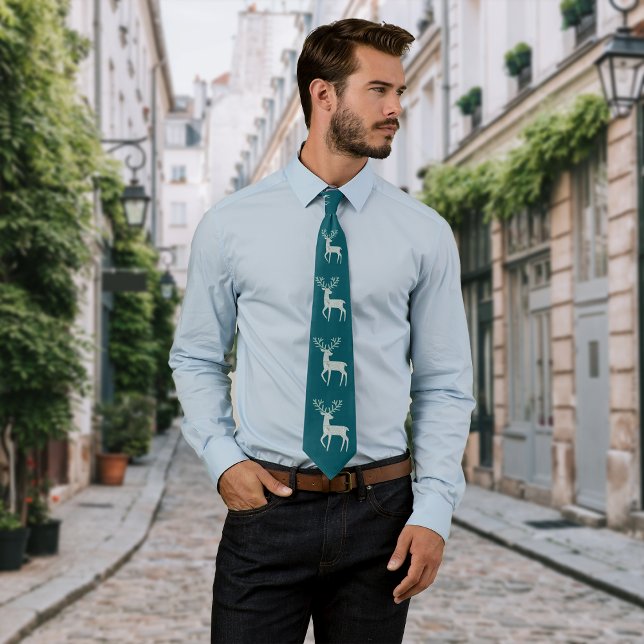 Nordic Deer Pattern Personalize Initial Tie (Creator Uploaded)