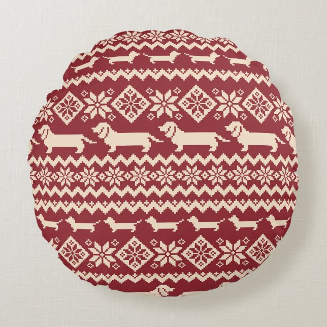 Nordic Dog: Quirky Illustration Pattern. Round Pillow (Front)