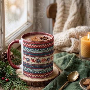 Nordic Fair Isle Christmas Mug Cozy Hygge Pattern