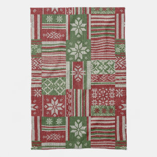 Nordic Fair Isle Christmas Red Green Knit Kitchen Towel