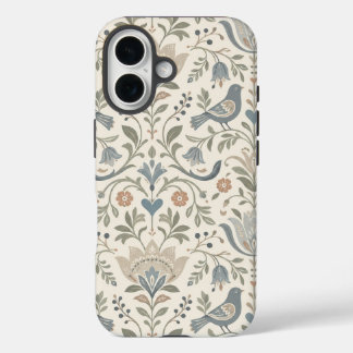 Nordic Floral and Birds Scandinavian Flowers iPhone 16 Case