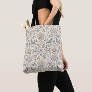 Nordic Floral and Birds Scandinavian Flowers Tote Bag