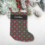 Nordic Floral Poinsettia Red Green Black Custom Small Christmas Stocking<br><div class="desc">A beautiful Christmas stocking featuring a nordic inspired design.  Add your name to personalize.  Modern and Elegant yet festive and fun - the perfect stocking that will be treasured for years to come.</div>