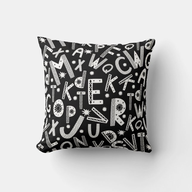 Nordic Folk Art Alpha Jumbles Throw Pillow (Front)