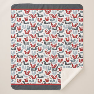 Nordic Folk Art Bird Pattern Sherpa Blanket