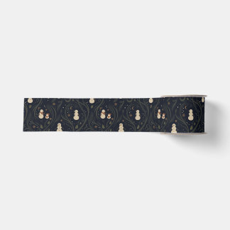 Nordic Folk Art Christmas Snowmen Navy Grosgrain Ribbon