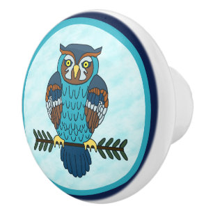 Nordic Folk Art Owl Ceramic Knob