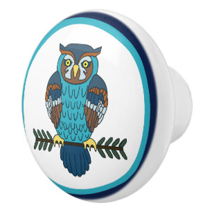Nordic Folk Art Owl Ceramic Knob