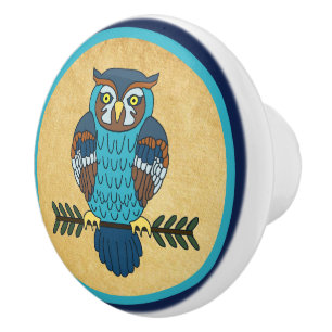 Nordic Folk Art Owl Ceramic Knob