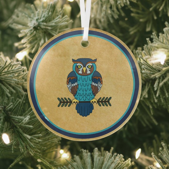 Nordic Folk Art Owl Glass Ornament (Insitu)