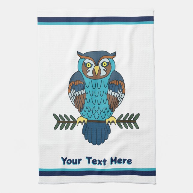 Nordic Folk Art Owl Kitchen Towel (Vertical)