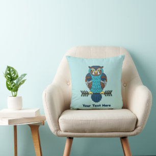 Nordic Folk Art Owl Throw Pillow