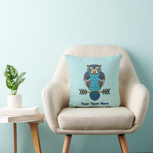 Nordic Folk Art Owl Throw Pillow (Chair)