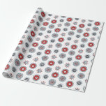 Nordic Folk Art Red Blue Circles and Flowers Wrapping Paper<br><div class="desc">Classic festive Christmas and holidays wrapping paper featuring an elegant illustration of circles and flowers and branches in Scandinavian Folk art Style</div>