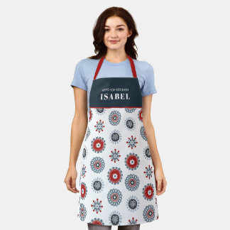 Nordic Folk Art Red Blue Flowers Christmas Apron