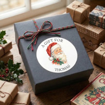 Nordic Folk Art Santa Present Tag Sticker