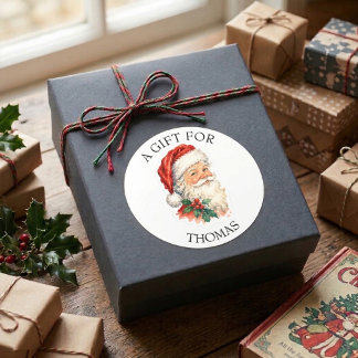 Nordic Folk Art Santa Present Tag Sticker