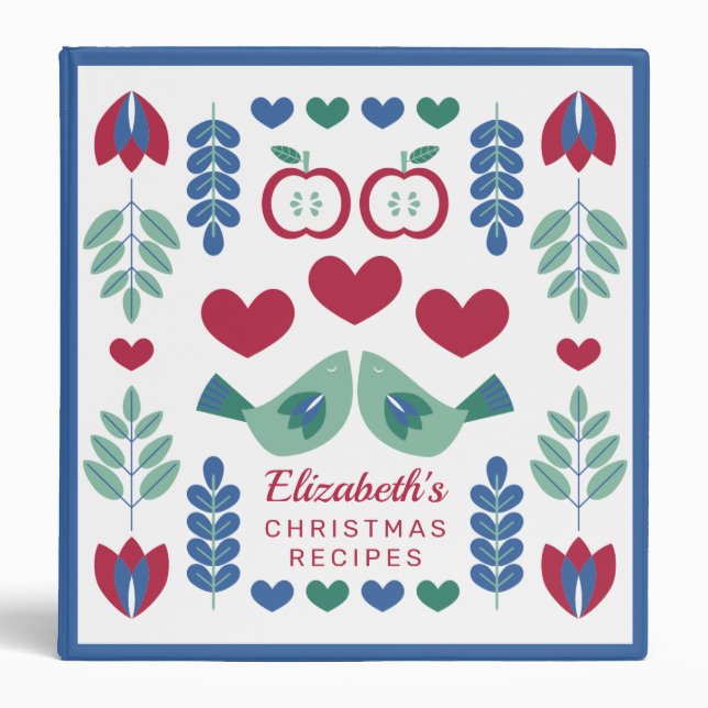 Nordic Folk Birds Christmas Recipes Binder (Front)