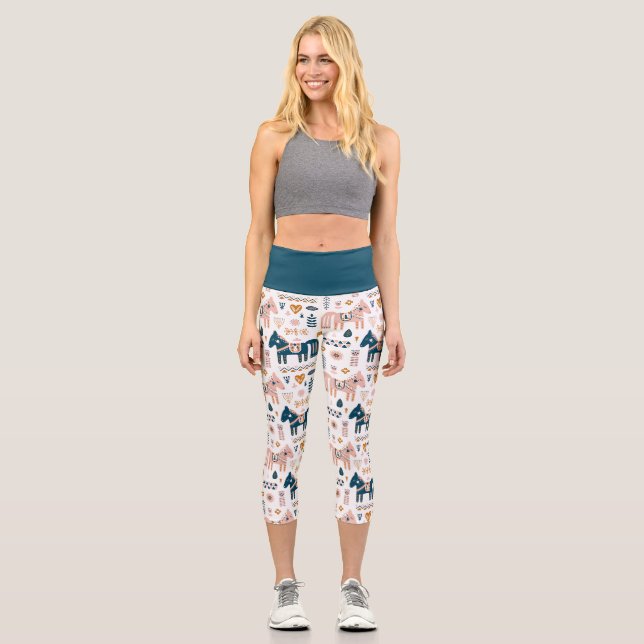 Nordic Folkart Horse Capri Leggings (Front)