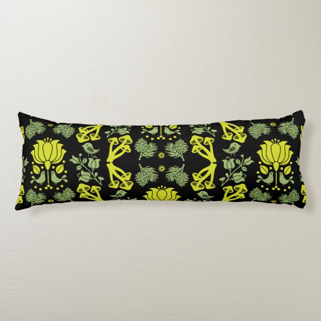 Nordic Forest Mushroom Folk Art Body Pillow (Front)