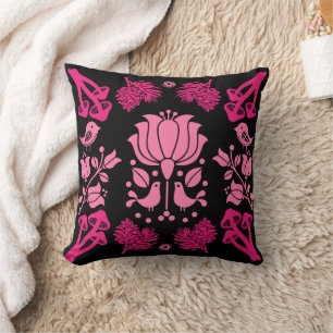 Nordic Forest Mushroom Folk Art Throw Pillow