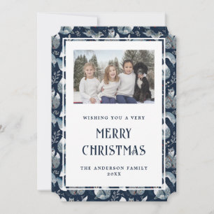 Nordic Fox Blue Photo Merry Christmas Card