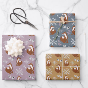 Nordic Fox Holiday Pattern Wrapping Paper Sheets
