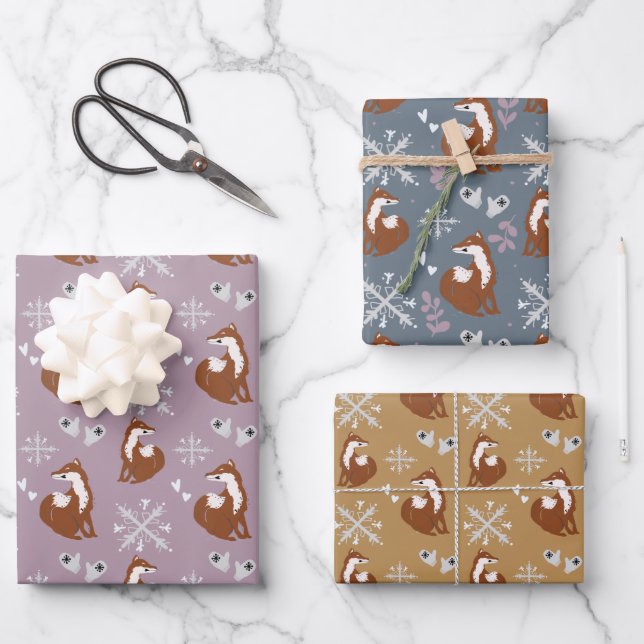 Nordic Fox Holiday Pattern Wrapping Paper Sheets (Front)