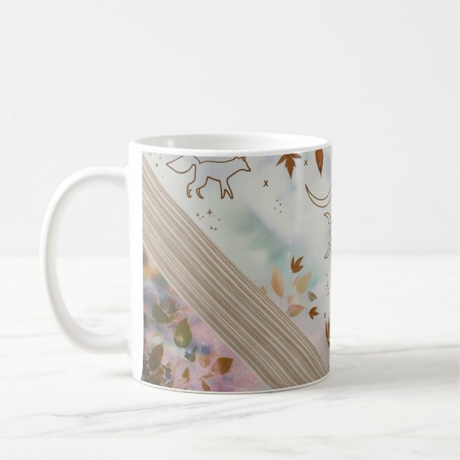 Nordic Fox Moon and Leaves Knit Art Classic Mug (Gauche)