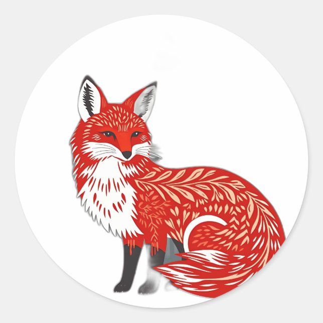 Nordic Fox with Leaf Patterns Classic Round Sticker (Front)