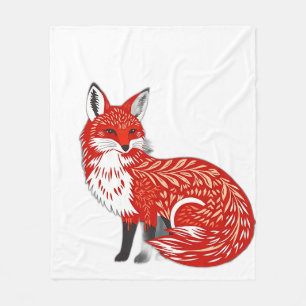 Nordic Fox with Leaf Patterns Fleece Blanket
