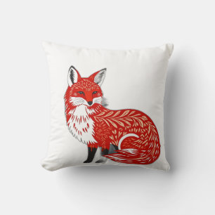 Nordic Fox with Leaf Patterns Throw Pillow