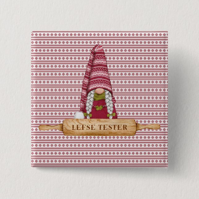 Nordic Gnome | Lefse Tester  2 Inch Square Button (Front)