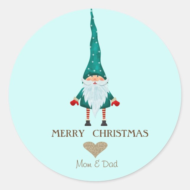 Nordic Gnome Merry Christmas Classic Round Sticker (Front)