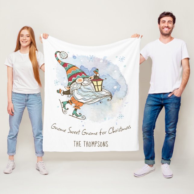 Nordic Gnome Personalized Christmas Fleece Blanket (In Situ)